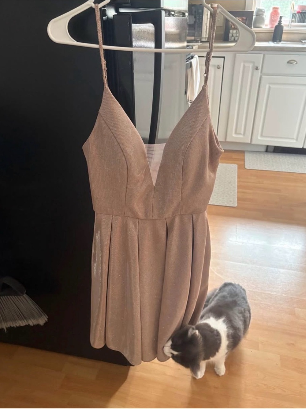 Sleeveless V-Neck Shimmer Mini Dress in Dusty Rose